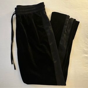 Belle Vere -Dressy Black Velvet Satin Stripe Tuxedo Zip Pant with elastic waist